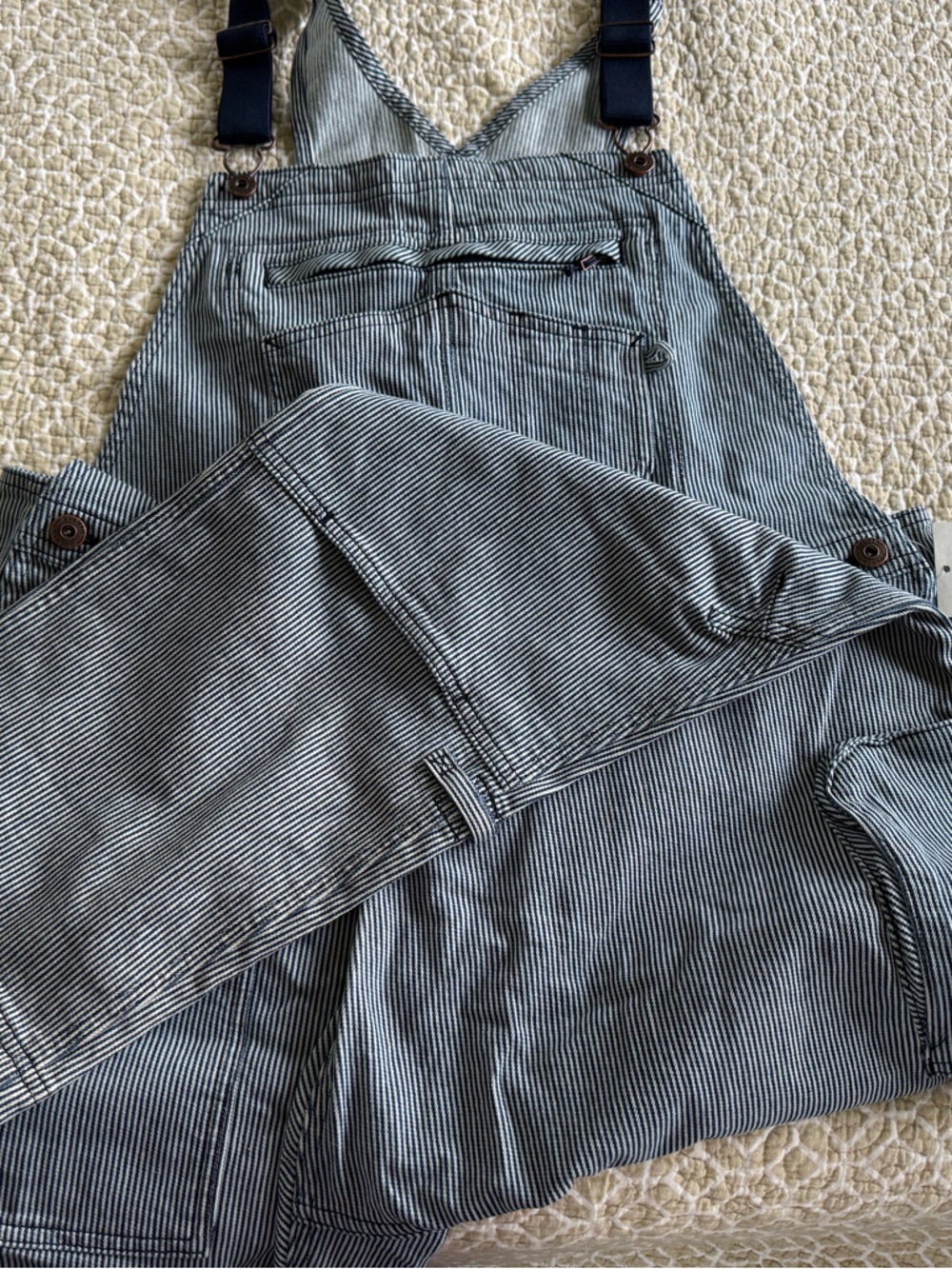 Duluth Trading Co. Navy Lined Blue & White Striped Overalls - Picture 2 of 6